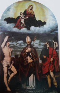 Alessandro Bonvicino, detto il Moretto - Madonna col bambino in gloria e i santi Rocco, Martino e Sebastiano 