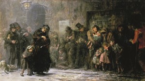 S. L. Gildes "Questuanti in un asilo per poveri in pieno inverno" 1874